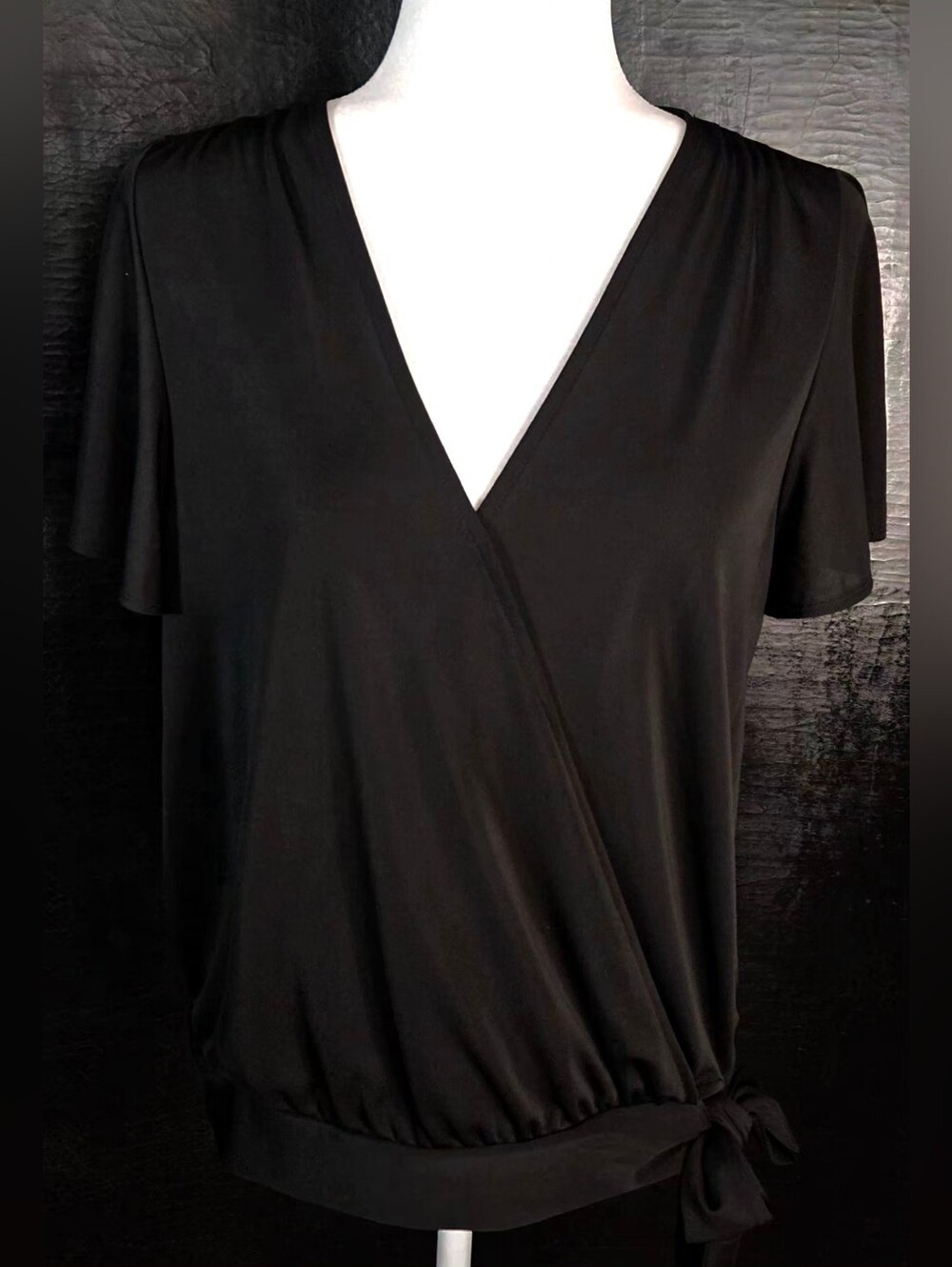 INC IntINC International Concepts Black V-Neck Tunic Top L